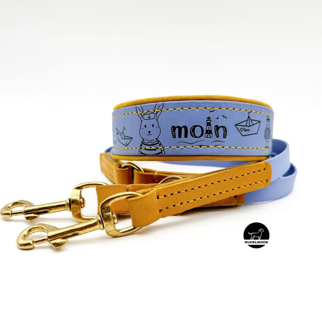 Setpreis! 41-48cm HU , Halsbandmodell Riva plus 2m Biothane-Fettlederleine