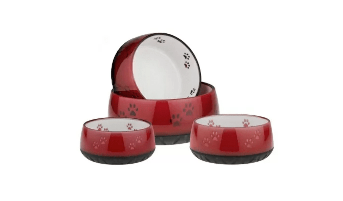 Wasser-/Futternapf Rot, Pfötchen